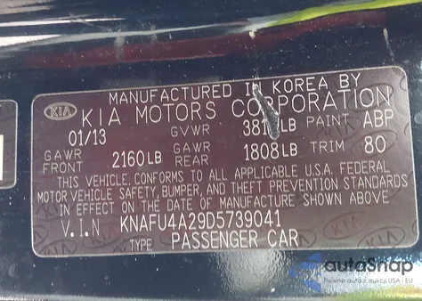 2013 Kia Forte Ex z USA, uszkodzony, nr VIN KNAFU4A29D5739041